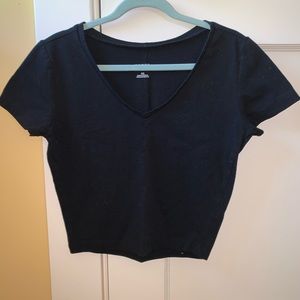 Basic Black V-Neck Cropped T-Shirt